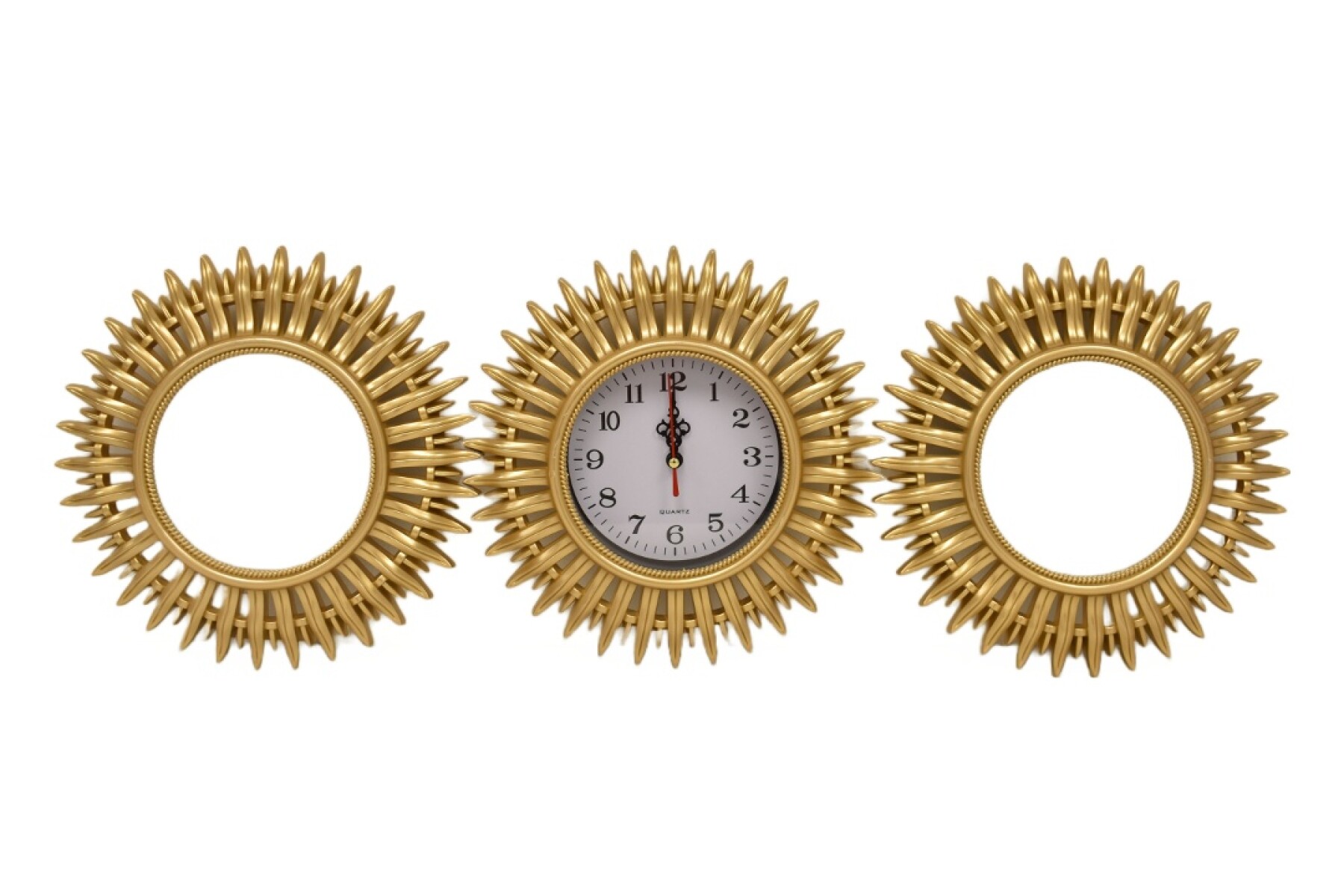 Reloj De Pared Con Espejos 3 Piezas 24.3 X 25 Cm - Color Dorado 