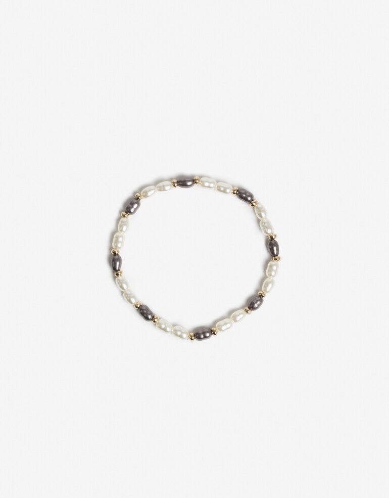 Pulseras Flexibles Perlas Pulsera Flexible Perla Gris - Dorado