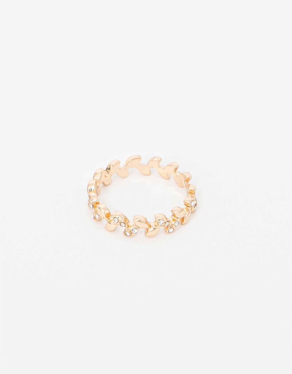 Anillo Hojitas Strass - Dorado 