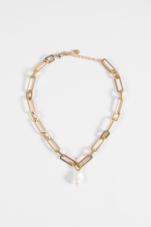 Collar gargantilla acero dije perla dorado