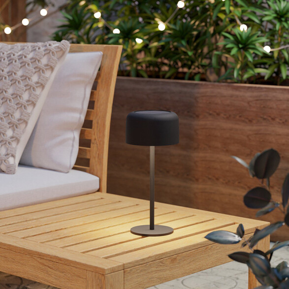 Lámpara de mesa negro solar-USB 2,8W cálido IP44 EG3670