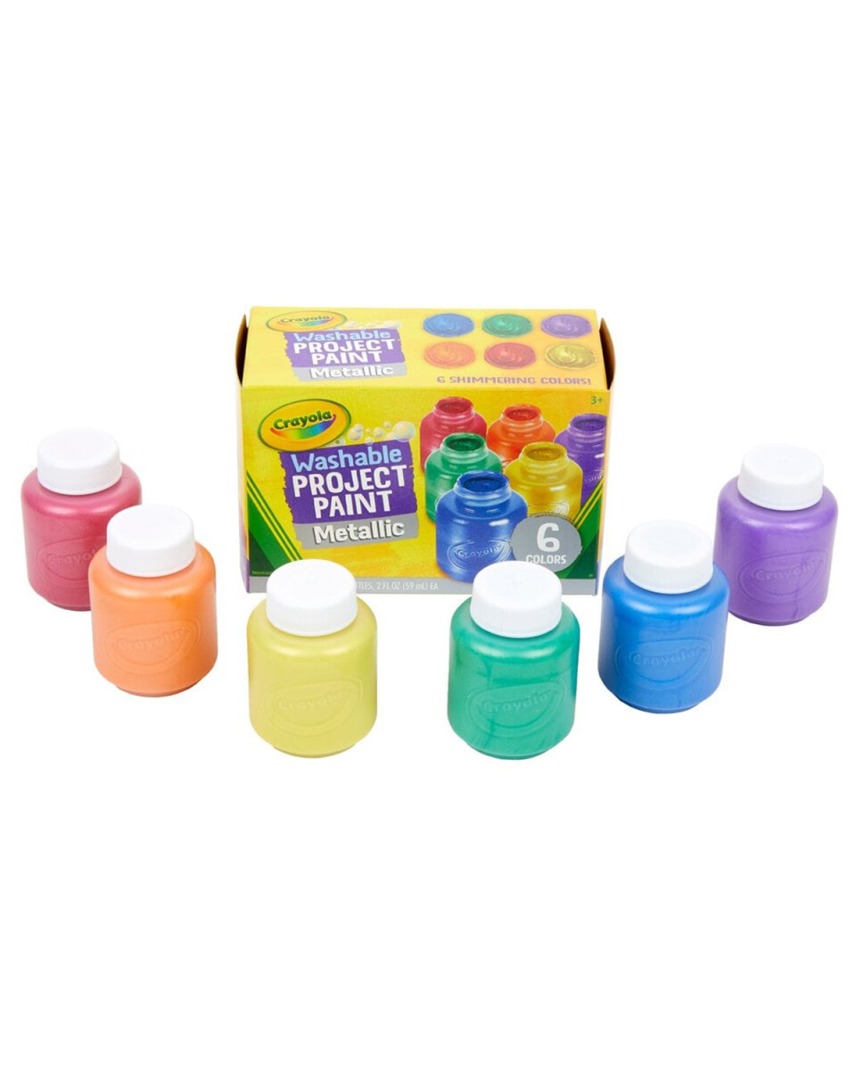 Set x6 pintura lavable Crayola colores metálicos 59ml cada frasco 