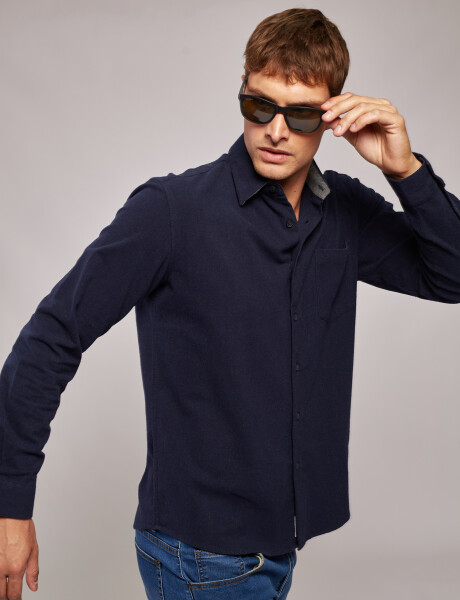 Camisa m/l franela lisa azul