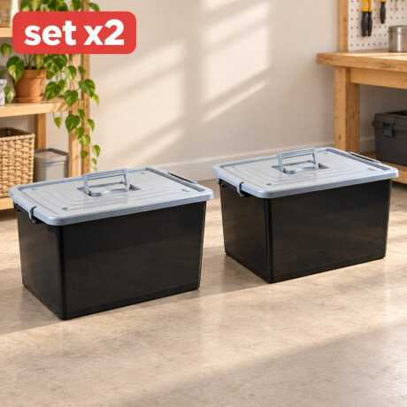 Set x2 Caja organizadora 50 lts NEGRO Y GRIS