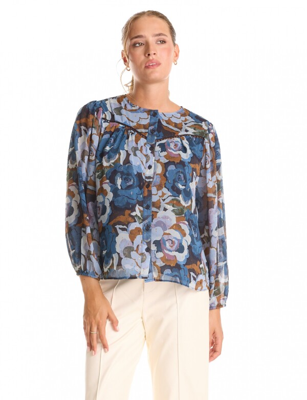Blusa Gasa Flores AZUL/MULTI