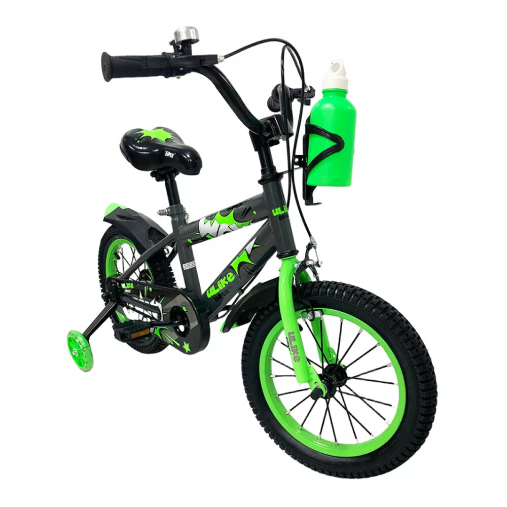 Bicicleta Infantil Rodado 12 Con Rueditas Auxiliares Y Portabotellas Blanco Verde