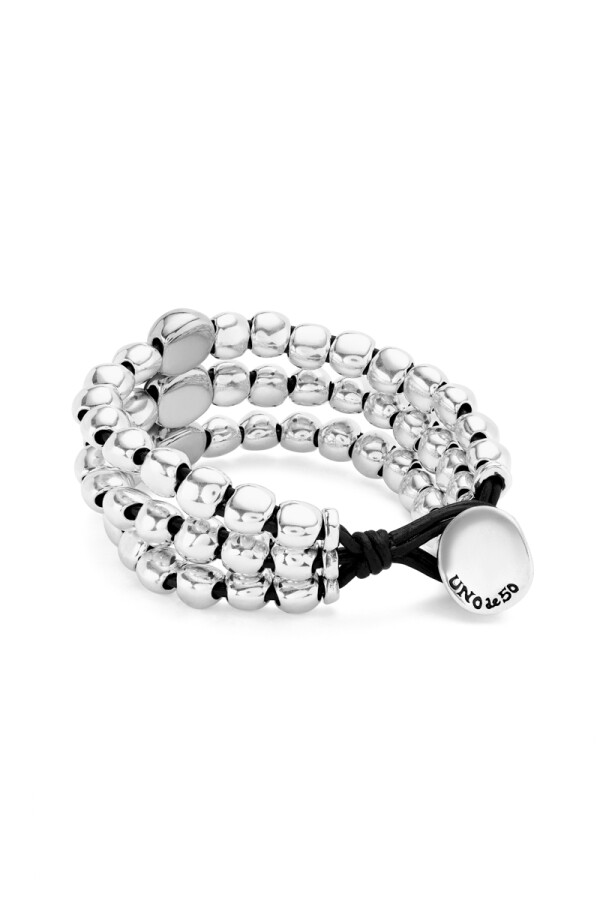 PULSERA DE TRES TIRAS DE CUENTAS DE ALEACIÓN DE METALES BAÑADAS EN PLATA DE LEY Pulsera