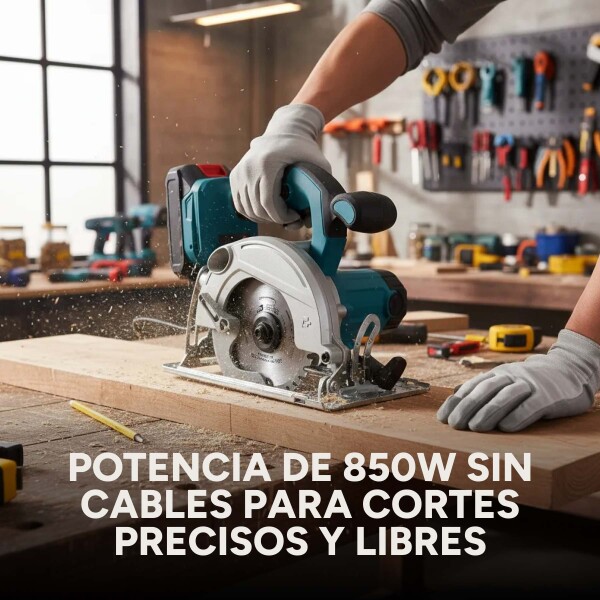 Sierra Circular Inalámbrica Portátil 850W Con 2 Baterías 48V Color Negro Verde