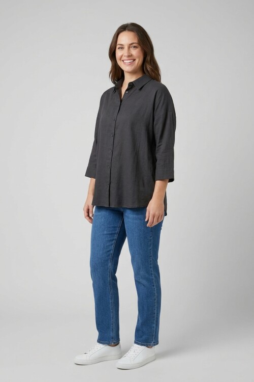 Camisa relaxed fit media cartera NEGRO