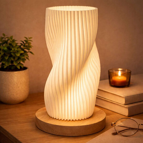 Lámpara veladora Torneada con base en madera - 12x22cm Blanco
