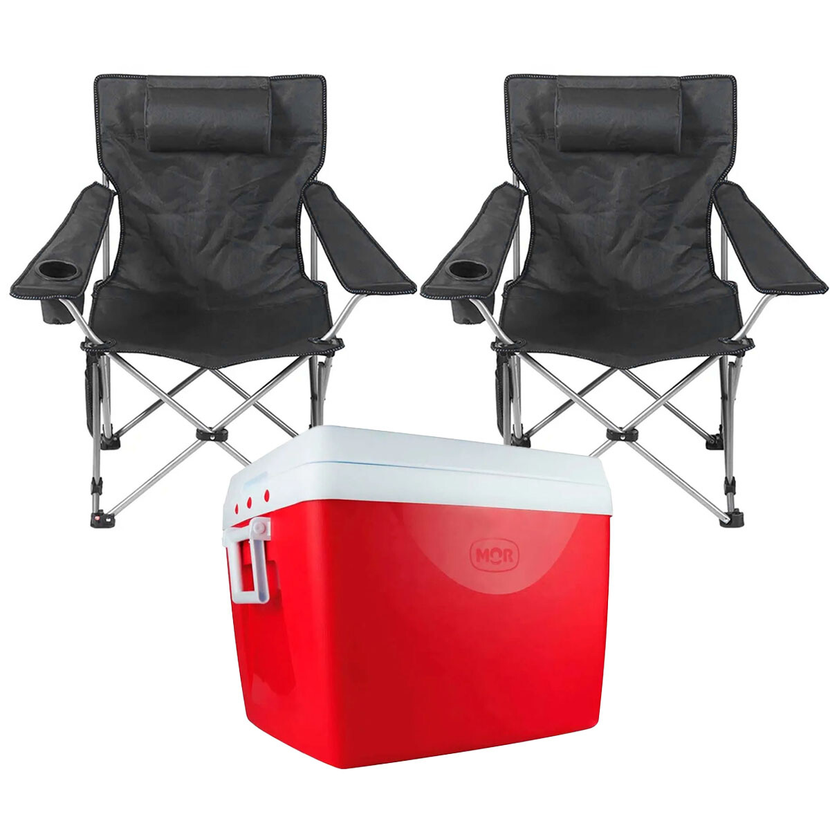 Set Camping Playa 2 Sillas Tela Plegable + Conservadora 75Lt - Negro 