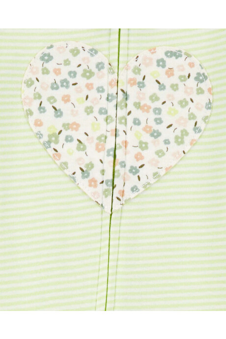 Pijama una pieza de algodón, con pie, verde, estampa corazón Sin color