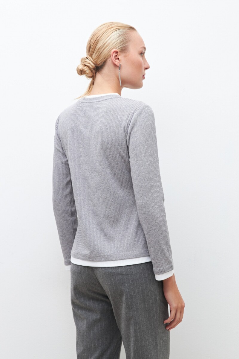 Remera canalé bicolor gris melange