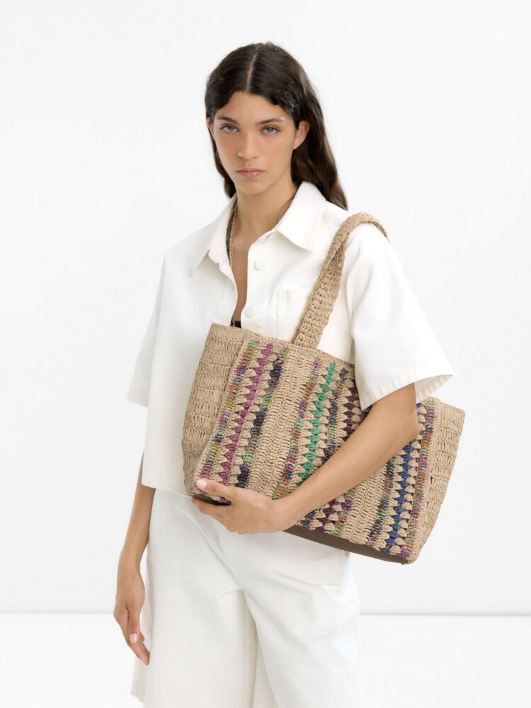 Bolso Shopper Multicolor De Efecto Rafia multicolor