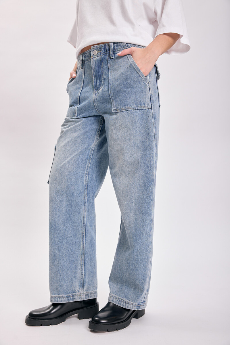 Pantalón jean cargo Azul Medio