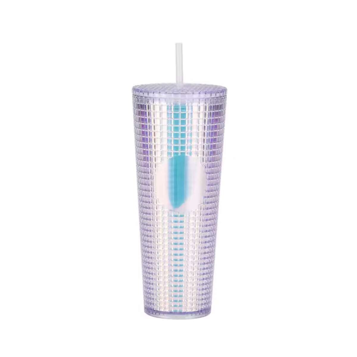 Vaso plástico diseño tornasol con tapa y sorbete – 720ml - Blanco 