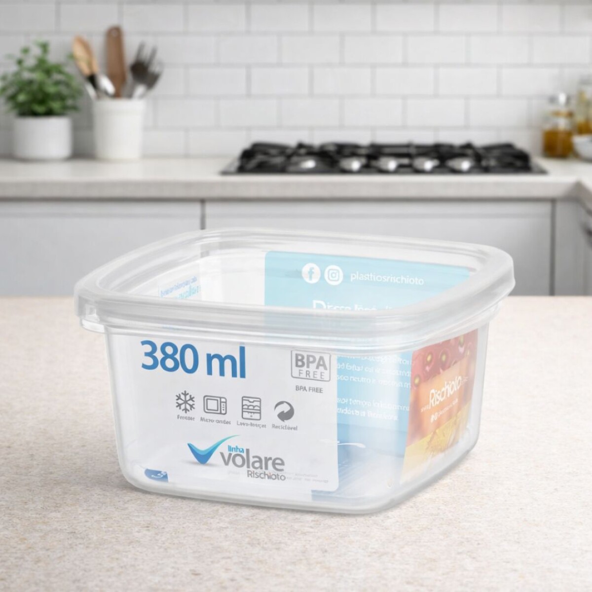 Pote Vianda Alimentos Plastico Cuadrado Volare 380ml 
