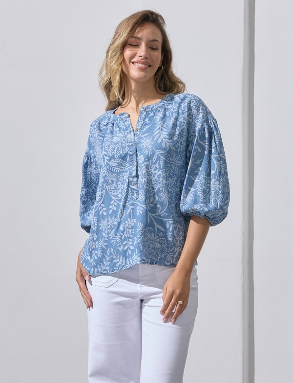 Blusa Lyocell Boton Printed AZUL/MULTI