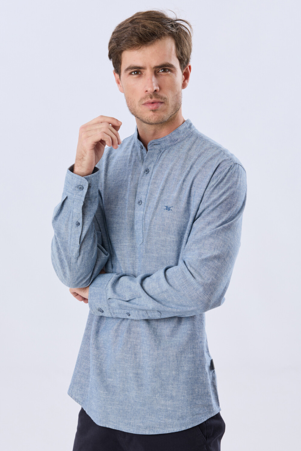 CAMISA LISA DE LINO CUELLO MAO Denim