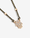 Cadena Corta con Dije Lucky charm Collar Con Dije De Mano Con Strass - Dorado