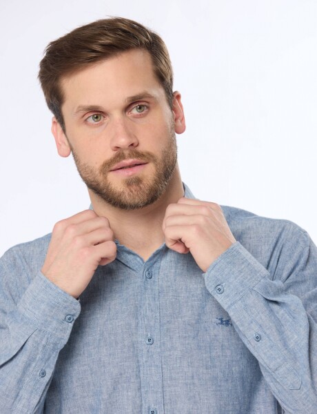 CAMISA DE LINO CUELLO MAO Azul