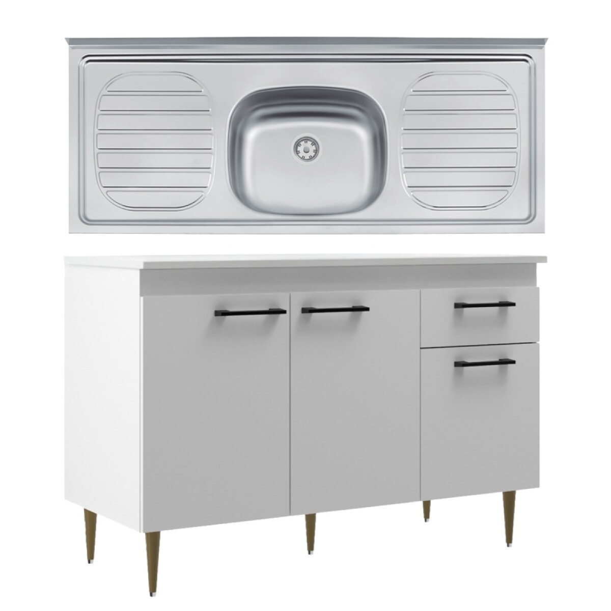 Bajo Mesada Blanco + Pileta Central Tramontina Acero 