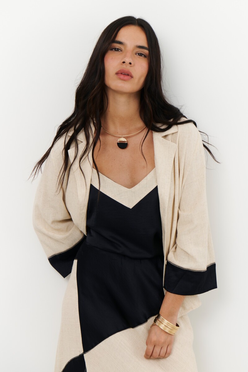 CHAQUETA LINO SATEN - NEGRO 