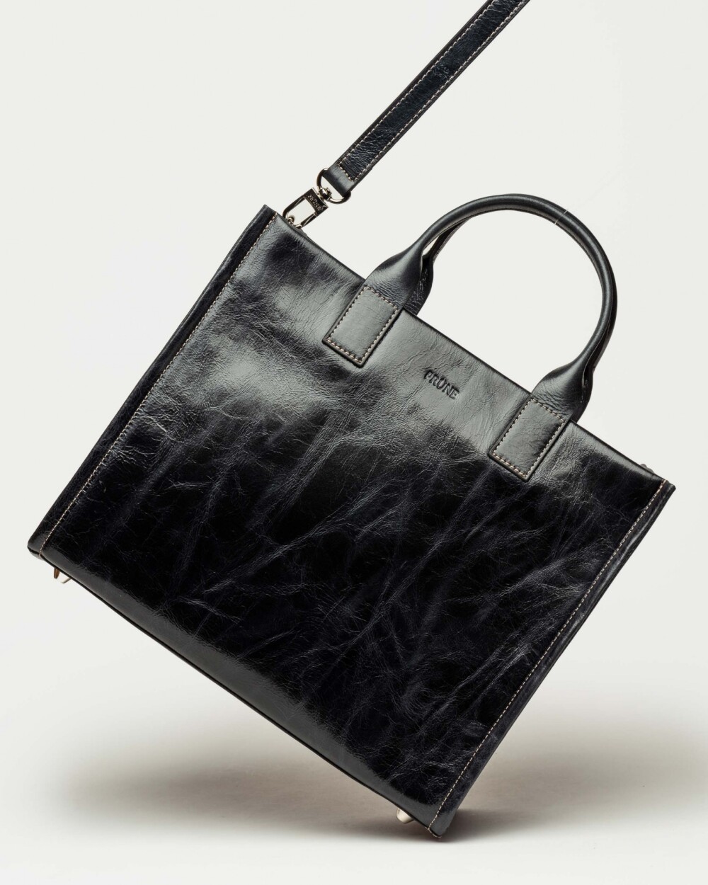 Cartera de mano Capri en cuero arrugado Negro