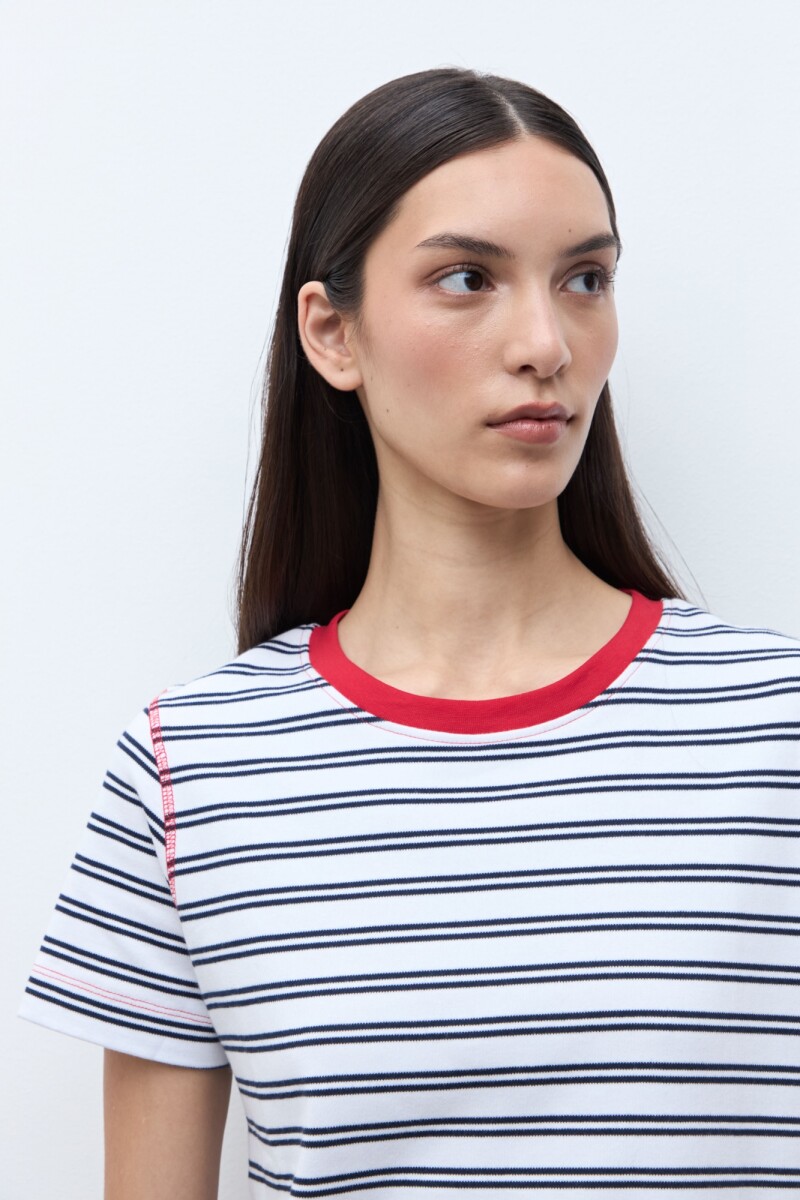 Remera rayada manga corta blanco