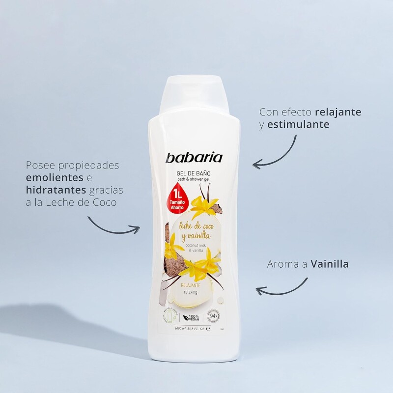 Gel de Ducha Babaria Leche de Coco y Vainilla Frasco 1L Gel de Ducha Babaria Leche de Coco y Vainilla Frasco 1L