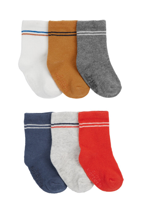 Pack seis pares de medias de algodón, diseños con rayas Sin color