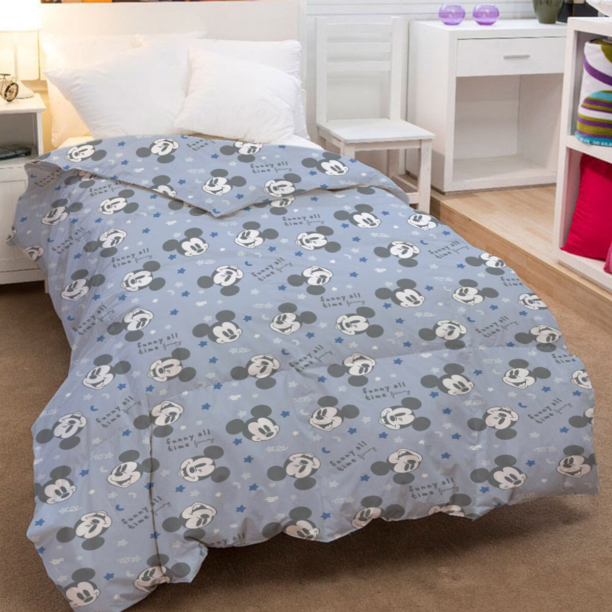 Acolchado Infantil 130 Hilos 1 Plaza 100% Algodón - Mickey 