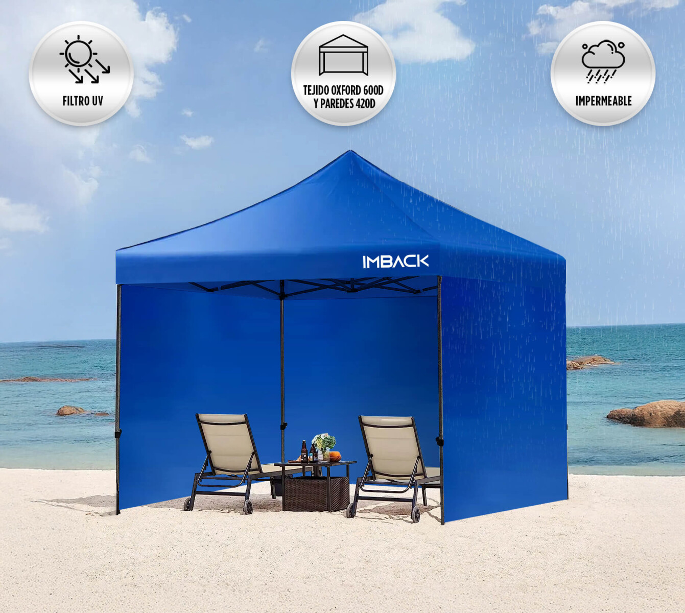 Gazebo Plegable con Paredes 3x3 Para Playa o Jardín Autoarmable Color Azul 