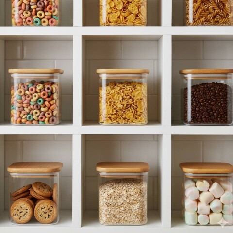 Contenedor de vidrio rectangular tapa madera 900ml