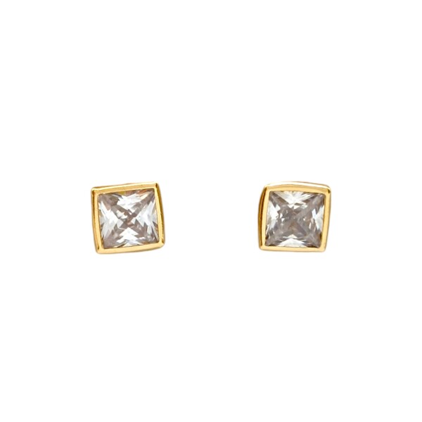 Caravanas Cuadrados de oro- Oro bajo - Zirconia blanca - CA8060 conpiedra