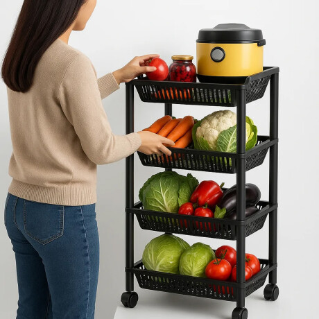 Estante Organizador 4 Pisos Con Ruedas Multiuso Cocina Baño Negro