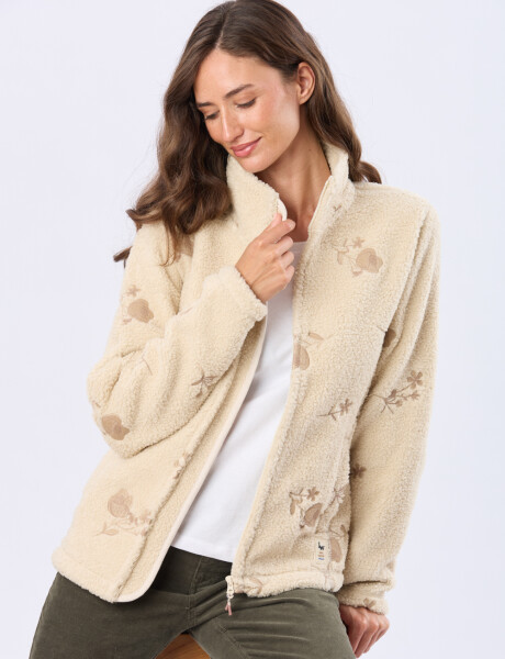 CAMPERA CORDERITO BORDADA Beige