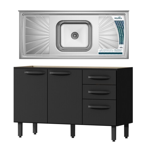 Combo de Cocina Bajo Mesada 3 Puertas 2 cajones + Pileta Reforzada con Hormigón Célular Negro Combo de Cocina Bajo Mesada 3 Puertas 2 cajones + Pileta Reforzada con Hormigón Célular Negro