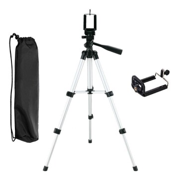 Tripode Profesional Celular 360° Pies De Goma + Estuche Variante Color Plateado