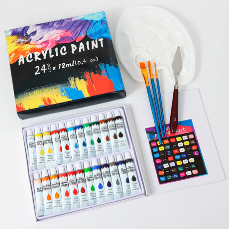 Set Arte X30 Pintura Acrílica Pinceles Paleta Color Esc007008