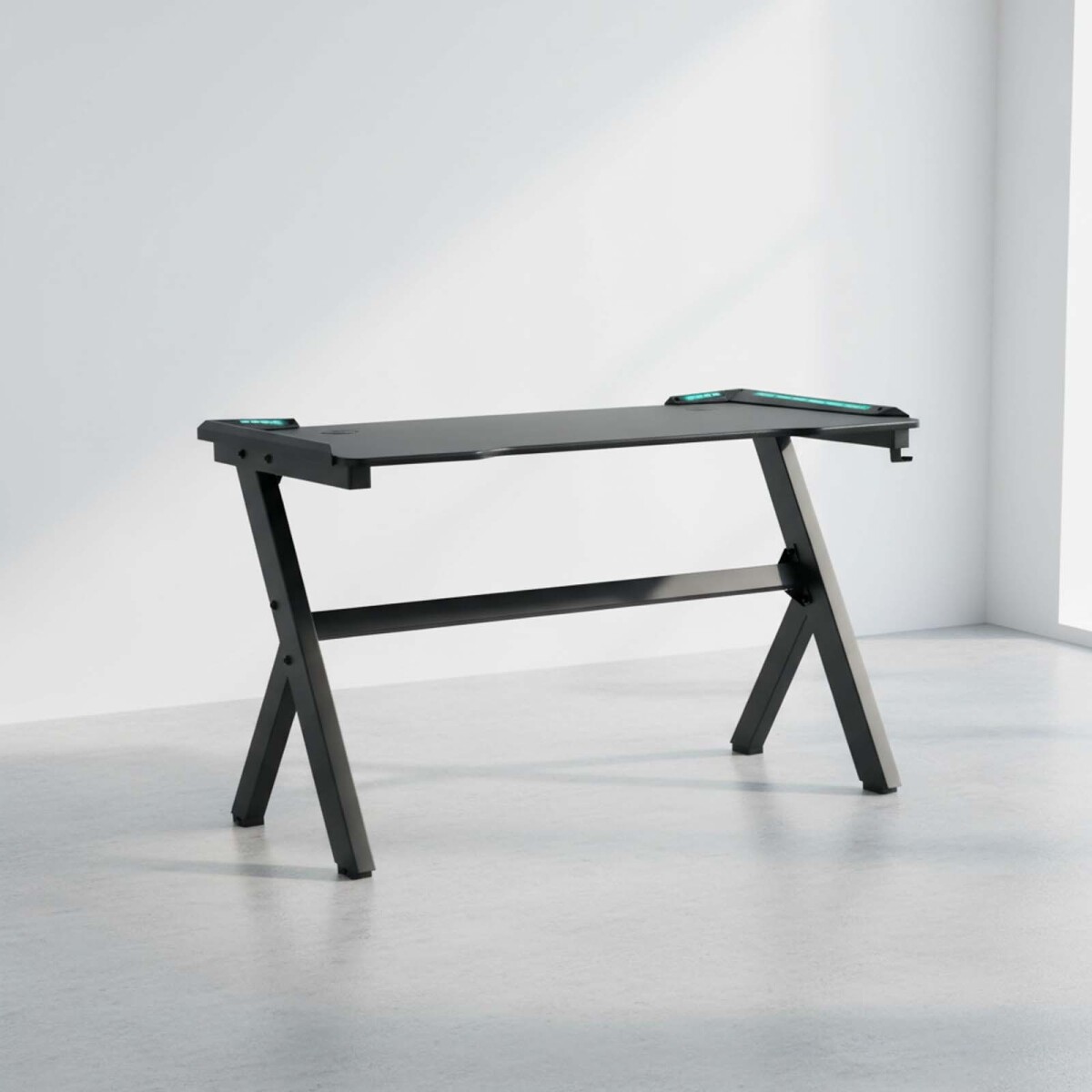 ESCRITORIO GAMER - MDF-Y-METAL NEGRO LED 