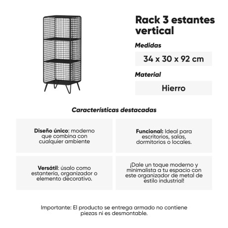 Rack tres estantes vertical Negro