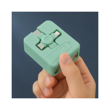 CABLE DE CARGA 3 EN 1 CON SOPORTE PARA CELULAR 70*50*22MM VERDE