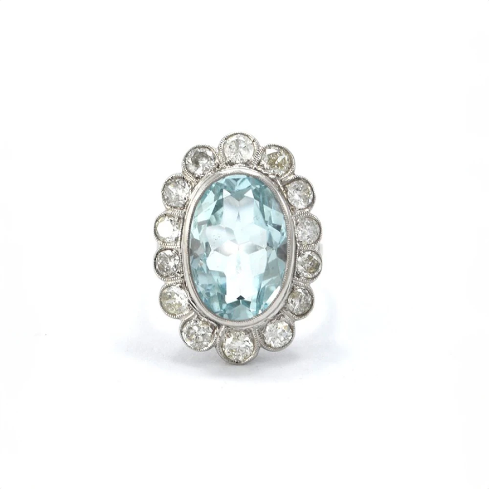 Anillo Platino Con Aguamarina Central Anillo Platino Con Aguamarina Central