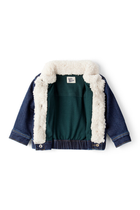 Campera jean con bordes en sherpa Sin color
