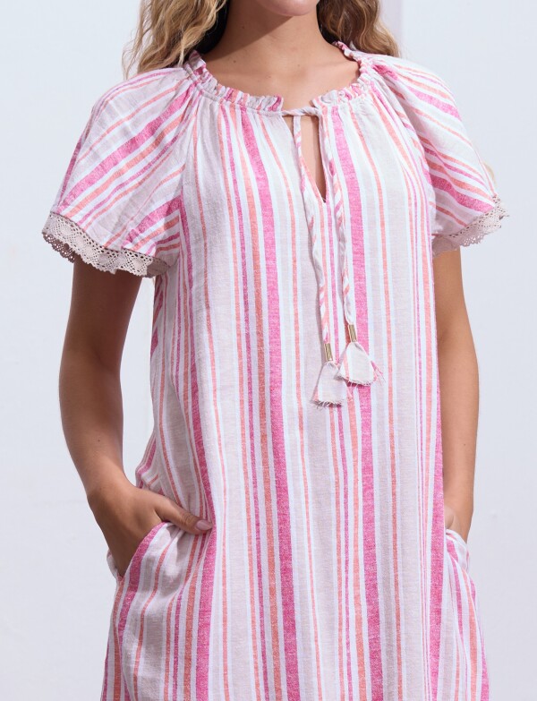 Vestido Lino Lineas MULTI/FUCSIA