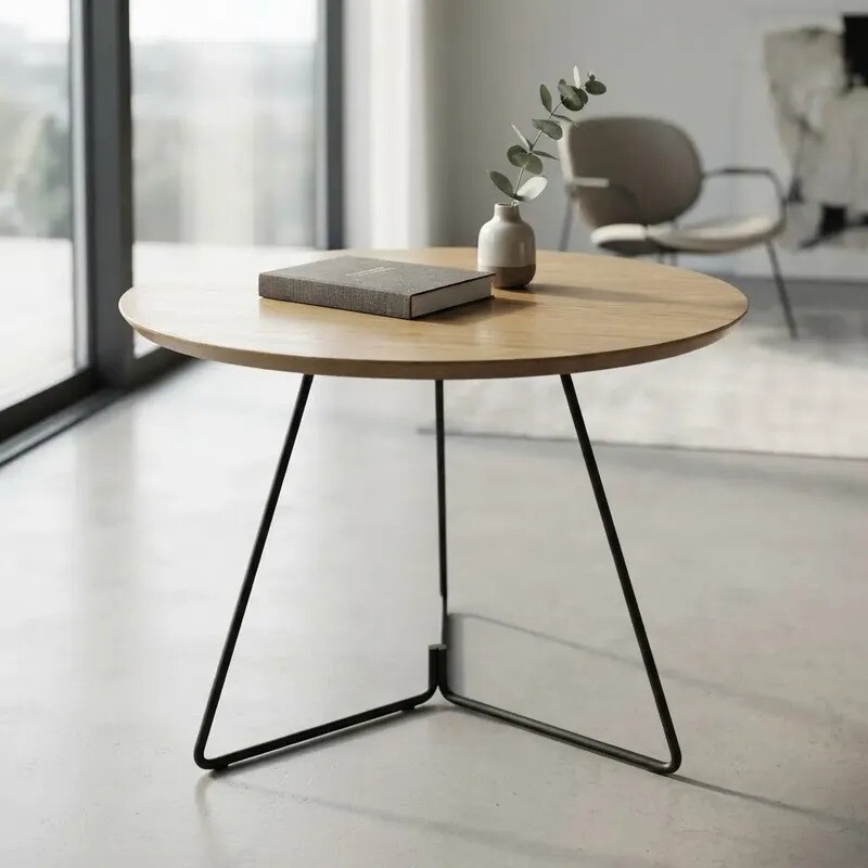 MESA LATERAL REDONDA - TAPA DE MADERA CLARA Y PIE EN METAL GRAFITO 45cms MESA LATERAL REDONDA - TAPA DE MADERA CLARA Y PIE EN METAL GRAFITO 45cms