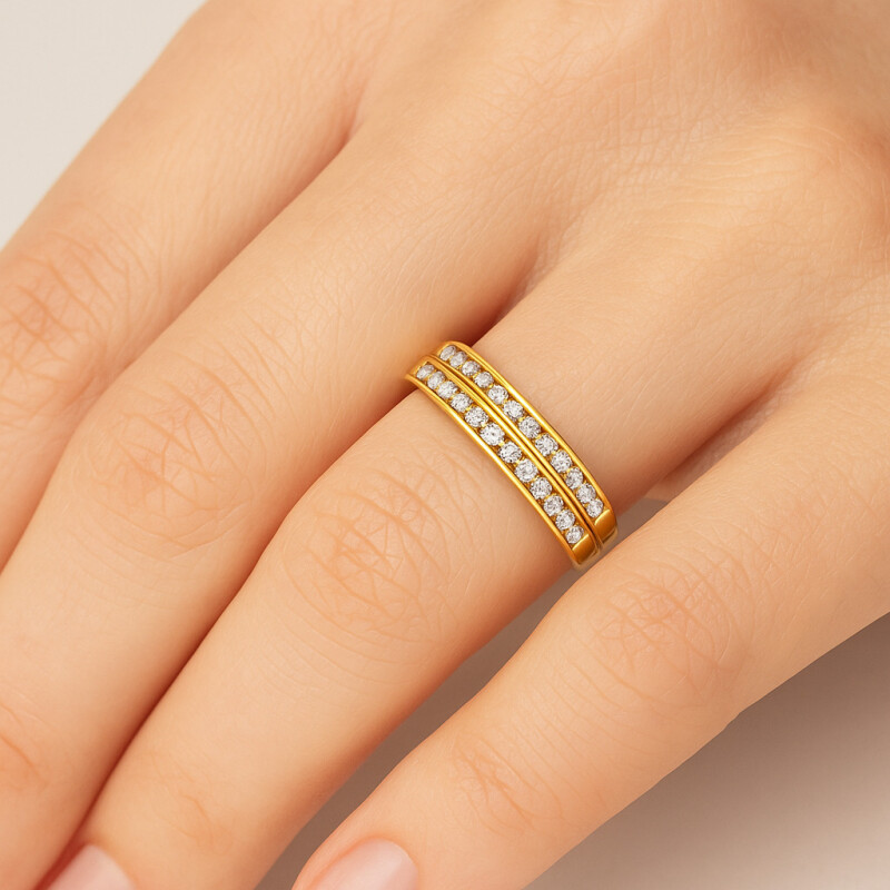 Anillo de Oro 18K con Doble Hilera de Circonias Anillo De Oro 18k Con Doble Hilera De Circonias