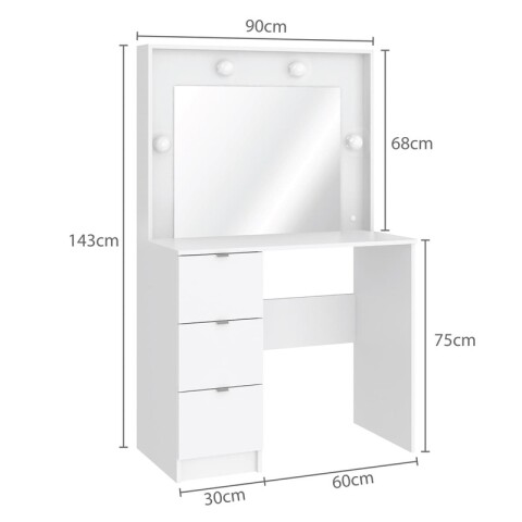 Tocador de Maquillaje Vanity 3 Cajones y Porta Lámparas con Espejo - Blanco Tocador de Maquillaje Vanity 3 Cajones y Porta Lámparas con Espejo - Blanco