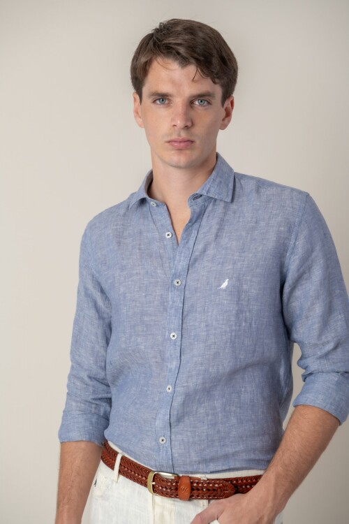 Camisa short collar lino Dark sky